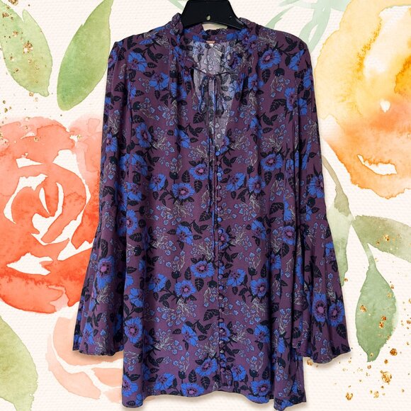 Free People Magic Mystery Top Bell Sleeve Floral Print πΊπ - Picture 2 of 6